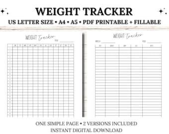 Gewicht Tracker Afdrukbaar, Gewichtsverlies Tracker, Dagelijks Gewichtsdagboek, Gewichtsverlies Doel Tracker, PDF Invulbaar, Letter/A4/A5 Direct downloaden