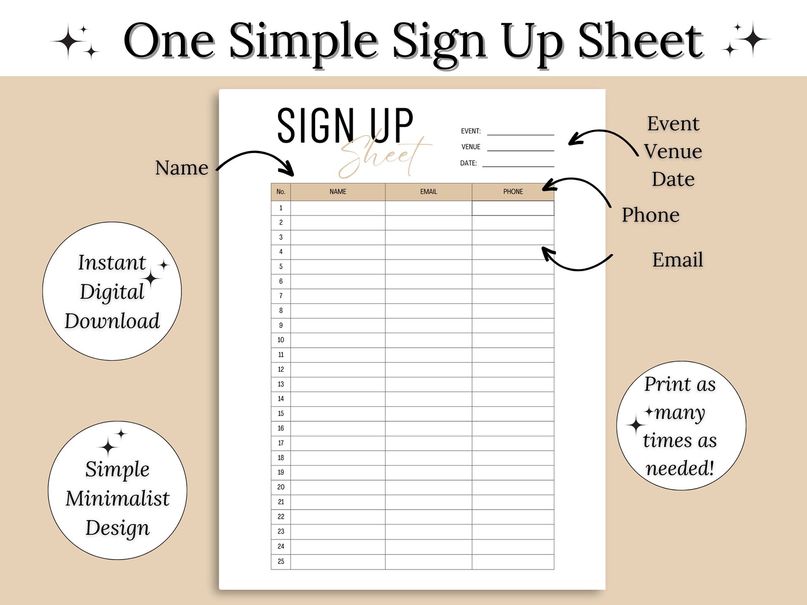 Simple Minimalist Sign up Sheet Bundle, Sign up Sheet Template, Potluck ...