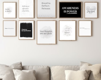 Modern Monochrome Therapy Wall Art Set of 10 Black & White Printable Quotes Minimalist Counseling Office Decor Mental Health Wall Art Prints