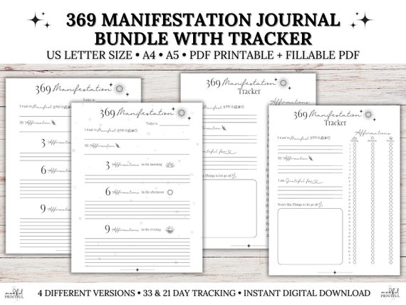 369 Manifestation Journal, Printable Manifestation Kit, 369 Method, Manifestation Planner, Law of Attraction, Money Manifestation, Tracker