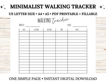 ウォーキング トラッカーの印刷可能な PDF、ウォーキング チャレンジ、ワークアウト、エクササイズ トラッカー、フィットネス プランナー、レター/A4/A5、記入可能な PDF、即時ダウンロード