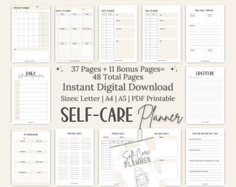 Self Care Printable Planner, Vision Board Printables, Daily Planner, Wellness Planner, Gratitude Journal, Anxiety Journal, ADHD Planner, PDF