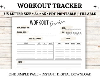 Seguimiento de entrenamiento PDF imprimible, registro de levantamiento de pesas, registro de ejercicio diario, plantilla de registro de entrenamiento, planificador de fitness, descarga instantánea carta/A4/A5