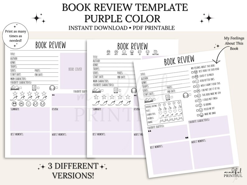 Book Review Template Color Printable Book Tracker Digital Reading ...