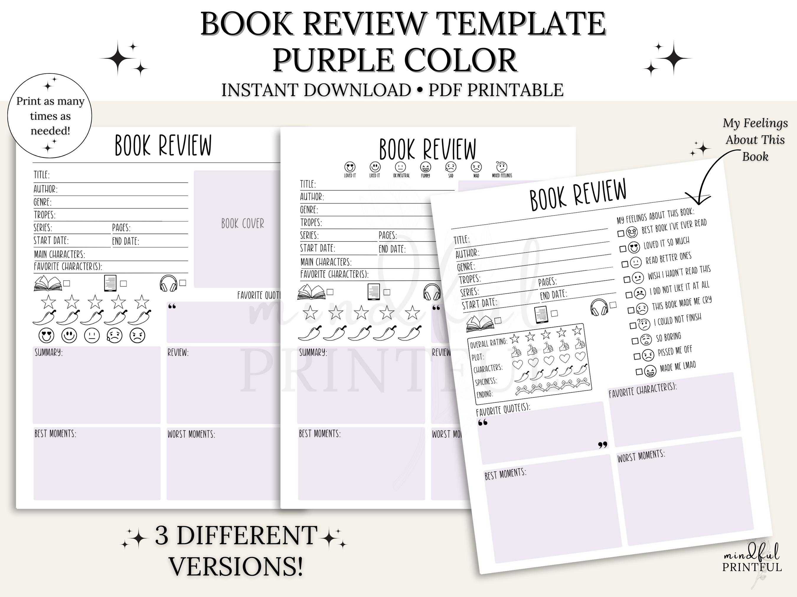 Book Review Template Color Printable Book Tracker Digital Reading ...
