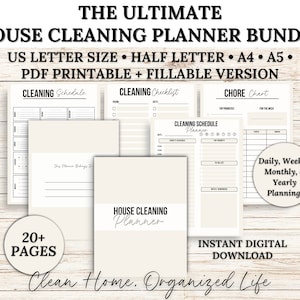 House Cleaning Planner Printable Bundle, Cleaning Checklist, Declutter Checklist, Cleaning Schedule, Weekly, Monthly Cleaning, PDF Download