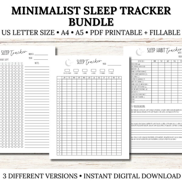 Sleep Tracker Printable, Sleep Log, Sleep Habit Tracker, Sleep Journal, Sleep Diary, Sleep Aid, Letter/A4/A5, Fillable PDF, Instant Download