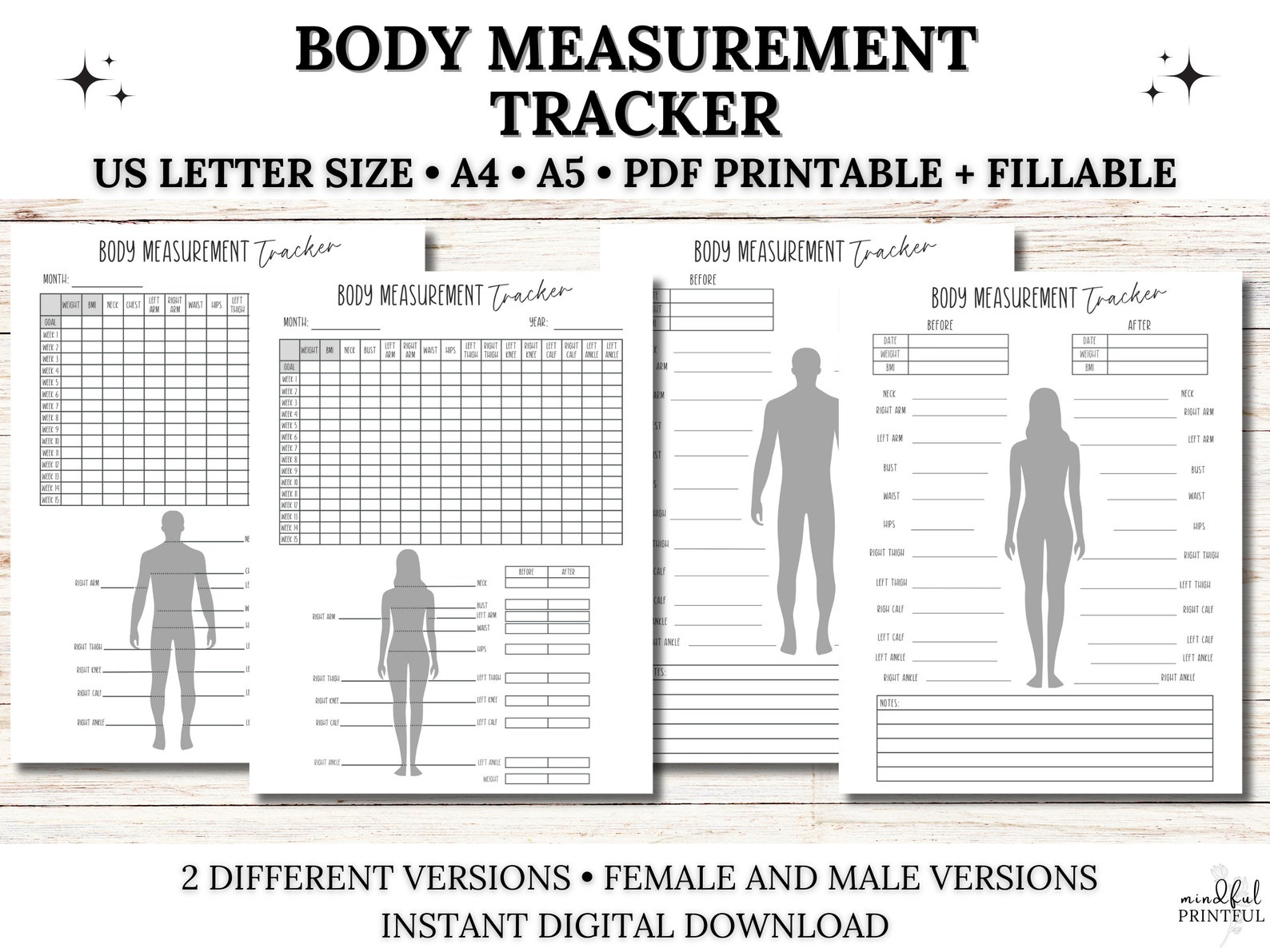 Body Measurement Tracker Printable, Weight Loss Tracker, Fitness ...