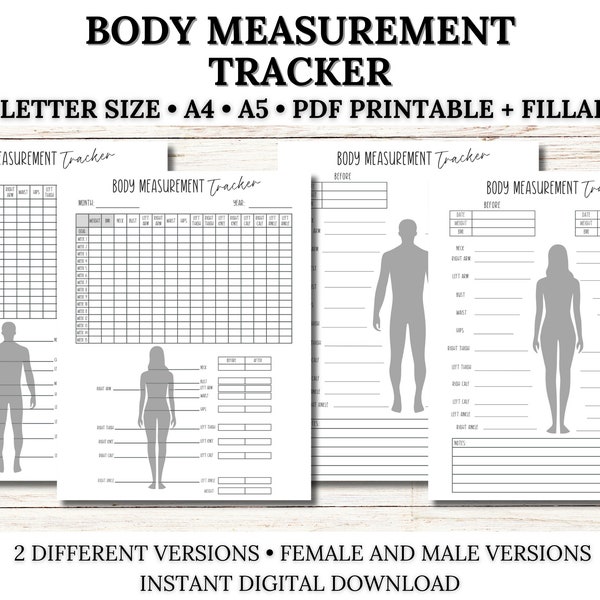 Body Measurement Tracker Printable, Weight Loss Tracker, Fitness Planner, Body Sculpting, Male Body, Female Body, PDF Fillable, Letter/A4/A5