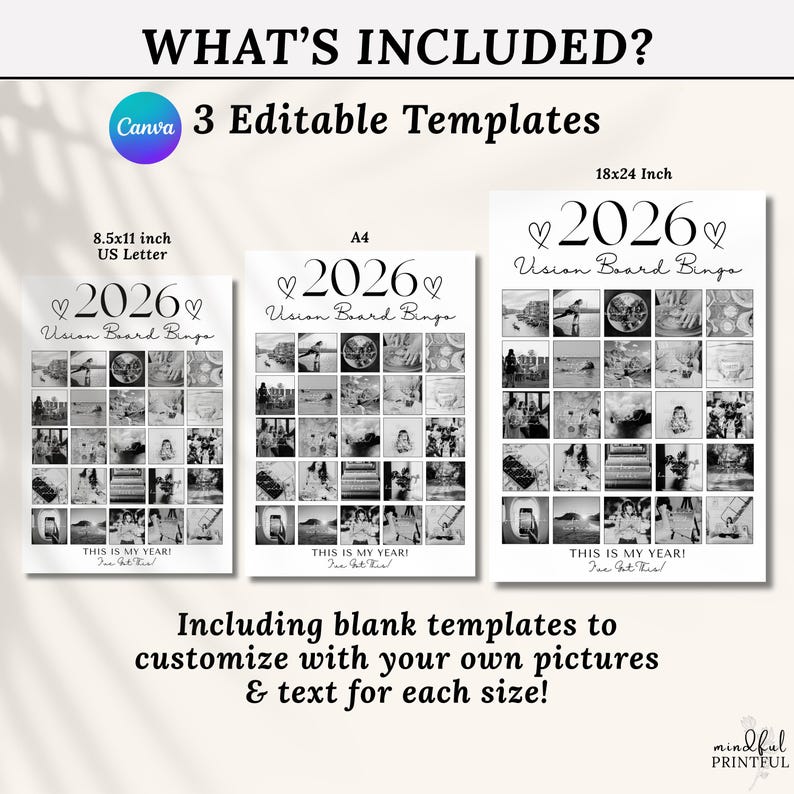 2026 Photo Vision Board Bingo Printable Editable Canva Vision Board ...