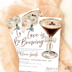 Love is Brewing Bridal Shower Invitation Template Espresso Martini Bridal Shower Invite Coffee Bow Coquette Wedding Shower Cocktail Invite