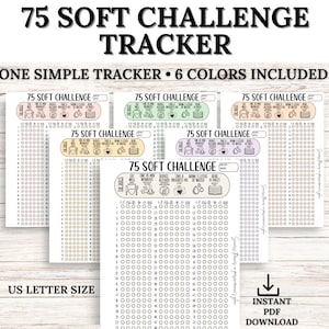 75 SOFT Challenge Tracker, 75 Day Challenge Checklist, 75 Soft Printable, 75 Medium Challenge, Single Page Challenge Tracker,  PDF Printable