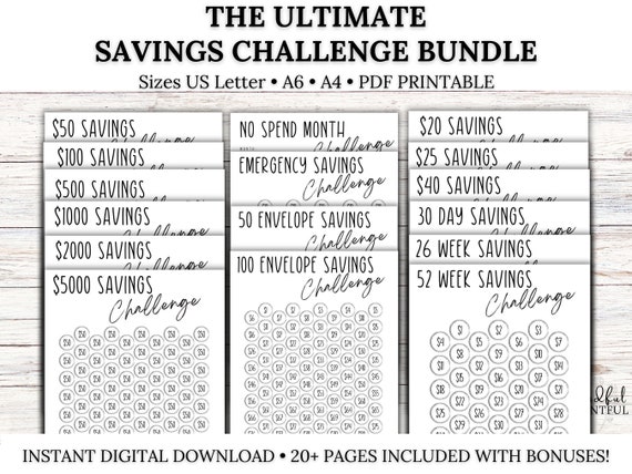 Savings Challenge Printable Bundle, Saving Tracker Bundle, Savings Fund, Money Challenge, Money Saving Challenge, Savings Goal, Letter/A6/A4