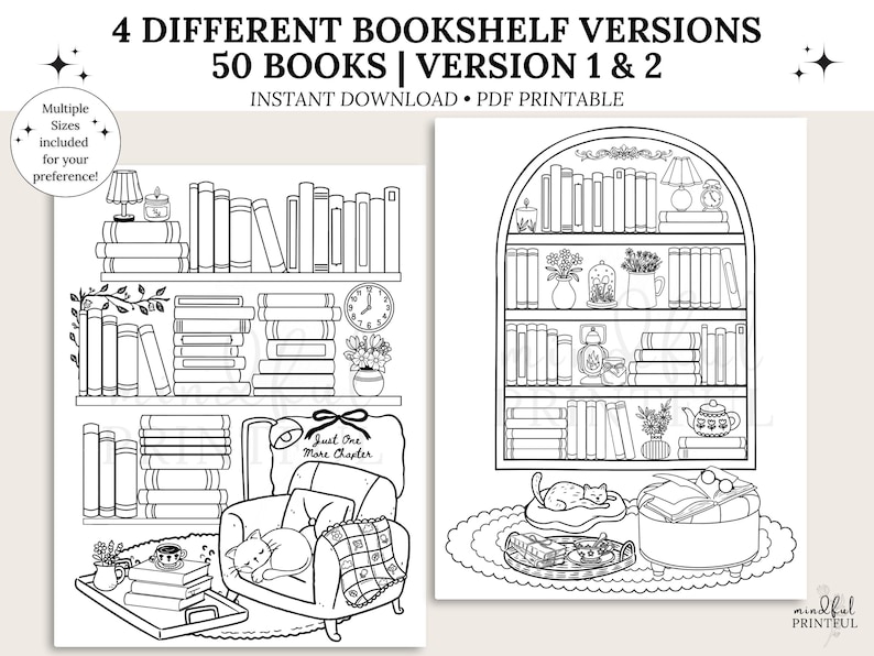 Cottagecore Bookshelf Reading Tracker Printable Reading Log Coloring ...
