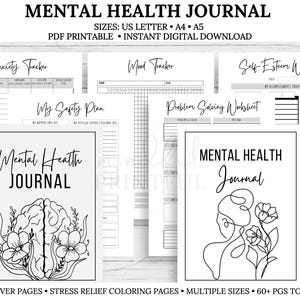Mental Health Journal Printable Mental Health Planner Anxiety Mood Tracker Self Care Planner Therapy Planner Digital Wellness Journal PDF