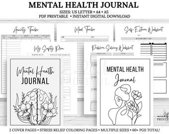 Minimalist Planner Mental Health Journal Printable Mental Health Planner Anxiety Mood Tracker Therapy Planner Digital Wellness Journal PDF