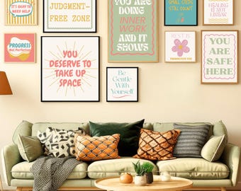 Set de 10 láminas decorativas para terapia / Paquete de citas con afirmaciones positivas para consultorios de salud mental / Arte mural imprimible para psicología y asesoramiento