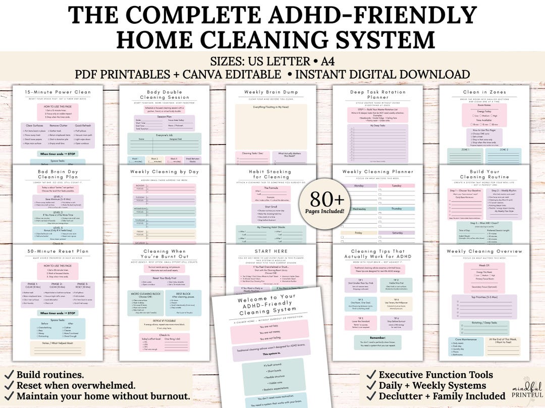 ADHD Cleaning Planner Printable Executive Function Home Management ...