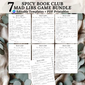 Puede incluir: Un paquete de siete plantillas de juegos Mad Libs imprimibles para clubes de lectura, con t&iacute;tulos como The Spicy Chapter, The Morally Gray Book Boyfriend y Reader Confessions, que incluyen espacios en blanco para completar.