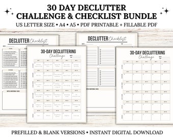 30 Day Declutter Challenge with Declutter Checklist Printable, Decluttering Guide, Declutter Workbook, Cleaning Checklist, Fillable PDF