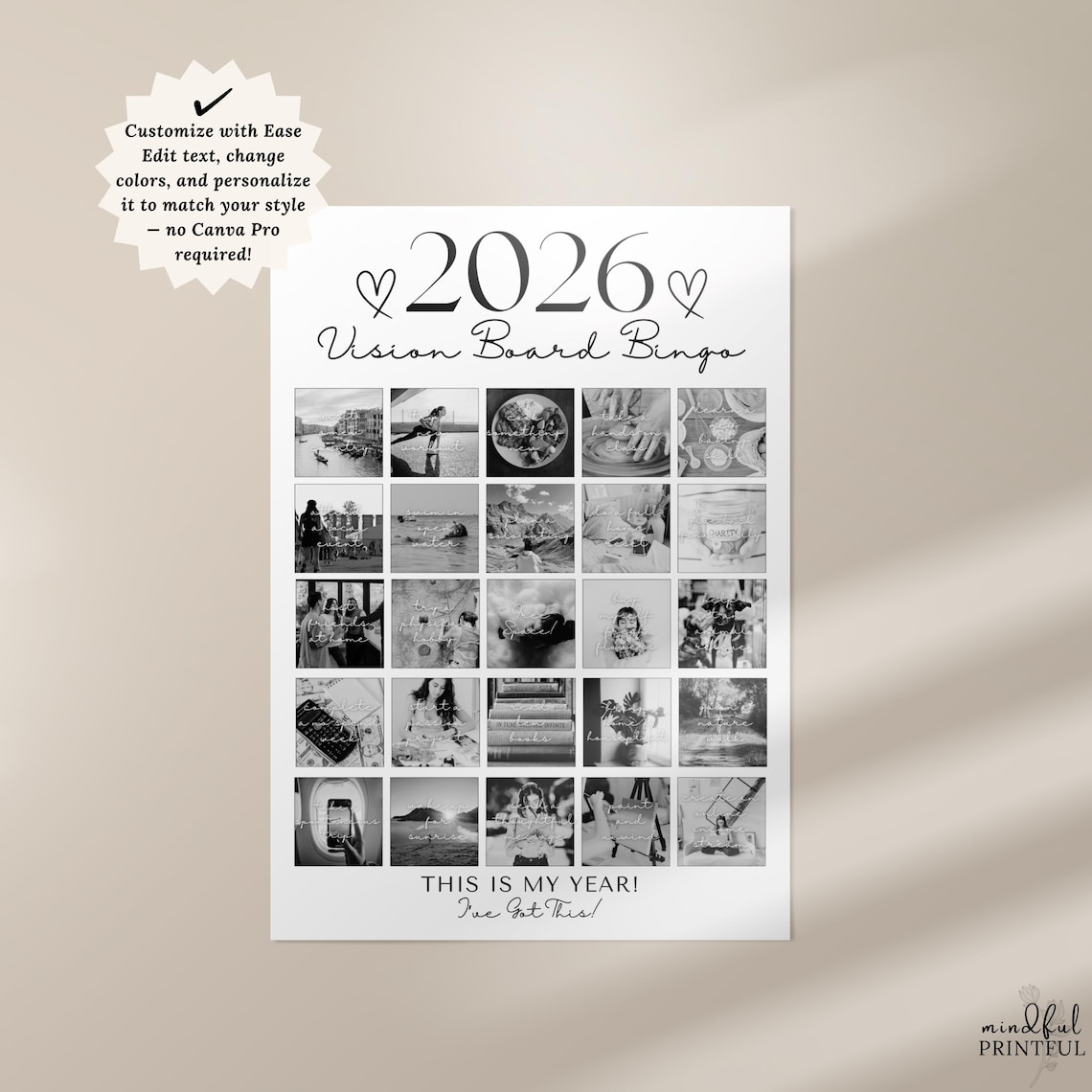2026 Photo Vision Board Bingo Printable Editable Canva Vision Board ...