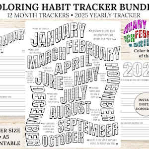 Habit Tracker Bundle Monthly 2025 Habit Tracker Workout Planner Wellness Coloring Page Goal Planner Color Tracker Daily Tracker Printable