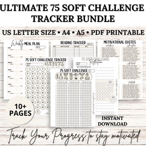 Ultimate 75 SOFT Challenge Tracker Bundle, 75 Soft Tracker, 75 Day Challenge Printable, Meal Planner, Workout, Body Measurement Tracker