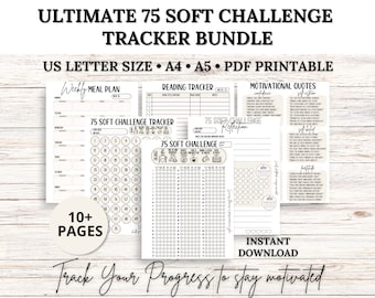 Paquete Ultimate 75 SOFT Challenge Tracker, 75 Soft Tracker, Desafío de 75 días imprimible, Planificador de comidas, Entrenamiento, Rastreador de medidas corporales