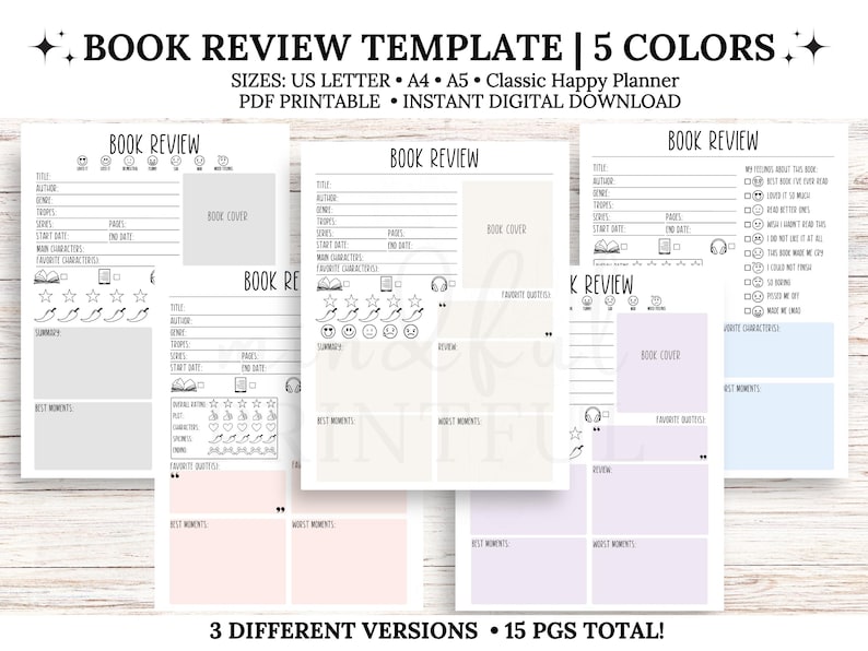 Book Review Template Color Printable Book Tracker Digital Reading ...