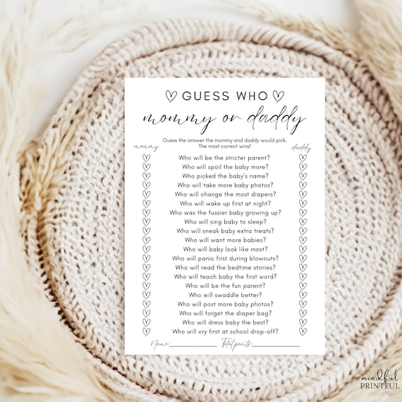 Mommy or Daddy Baby Shower Game Printable Guess Who Game Funny Coed Baby Shower Game Who Said It Gender Neutral Minimalist Editable Template