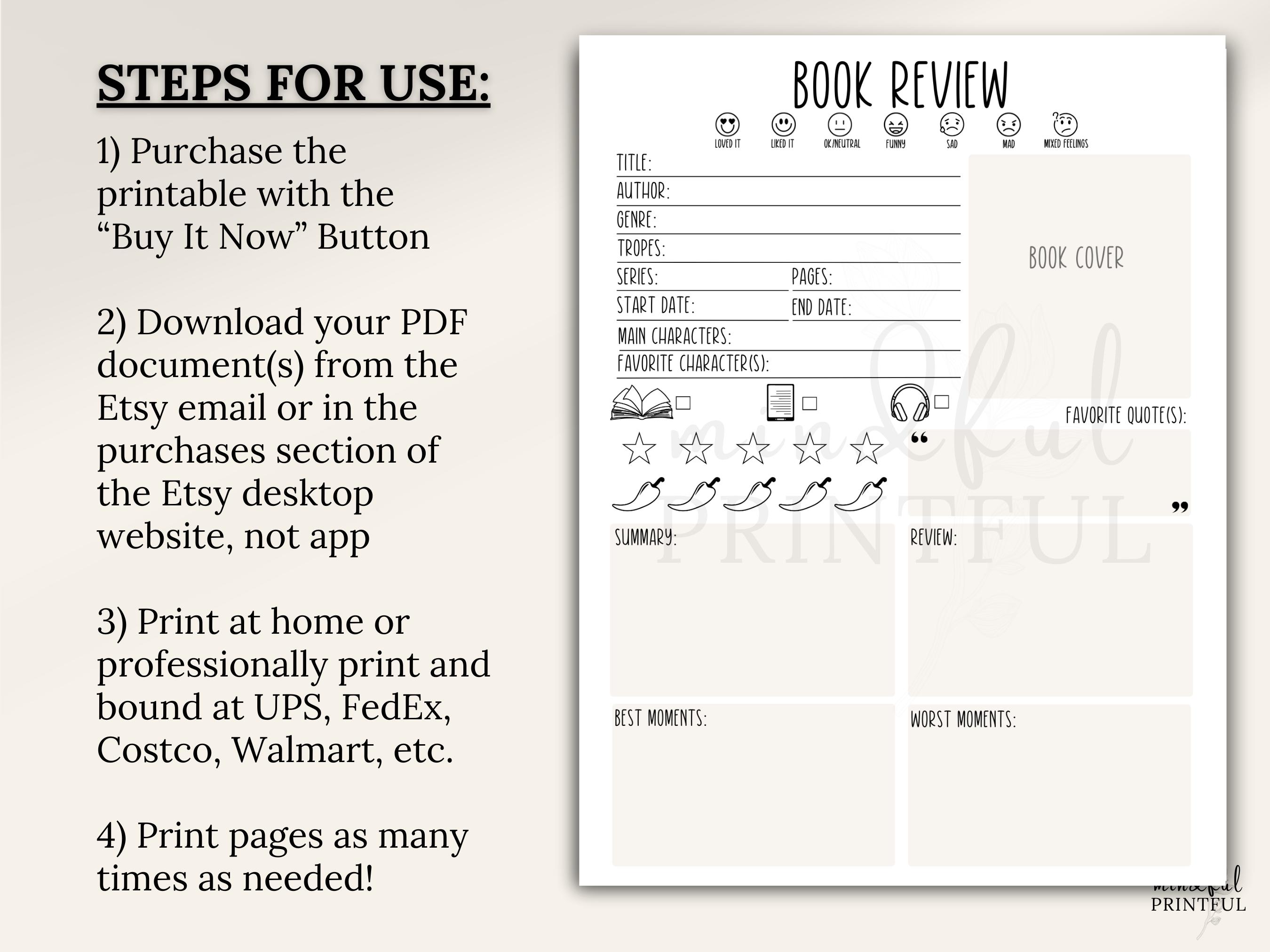 Book Review Template Color Printable Book Tracker Digital Reading ...