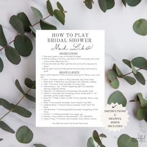 Bridal shower mad libs printable game bundle featuring 7 funny wedding-themed stories including The First Date, A Love Story, The Proposal, The Wedding Vows, A Wedding Story, The Honeymoon, and Wedding Advice. Perfect for bridal showers, bachelorette parties, rehearsal dinners, and wedding celebrations. Instant download party game with word lists and story pages for endless laughter and keepsake fun.