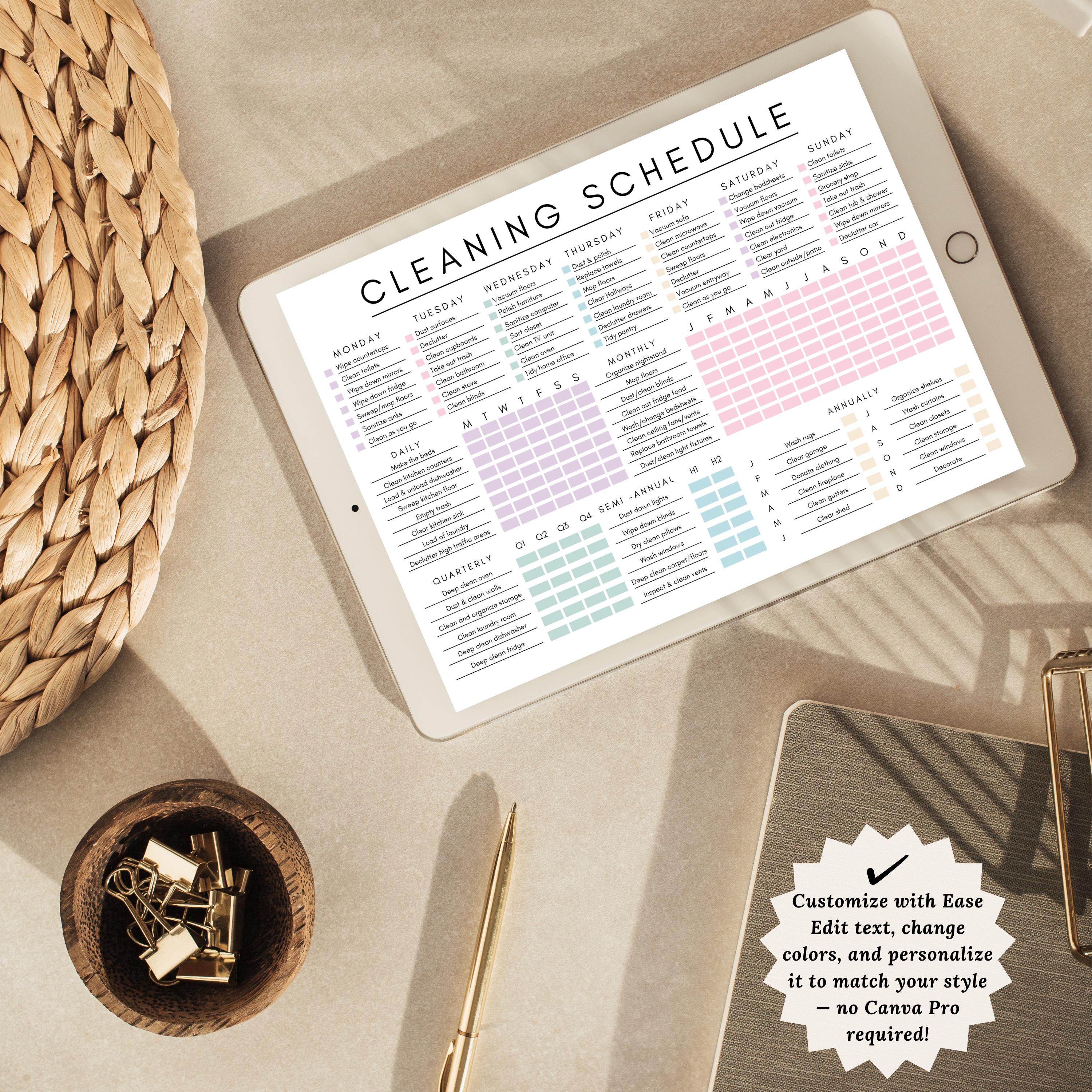 Editable Cleaning Schedule Template Cleaning Checklist Printable Canva ...