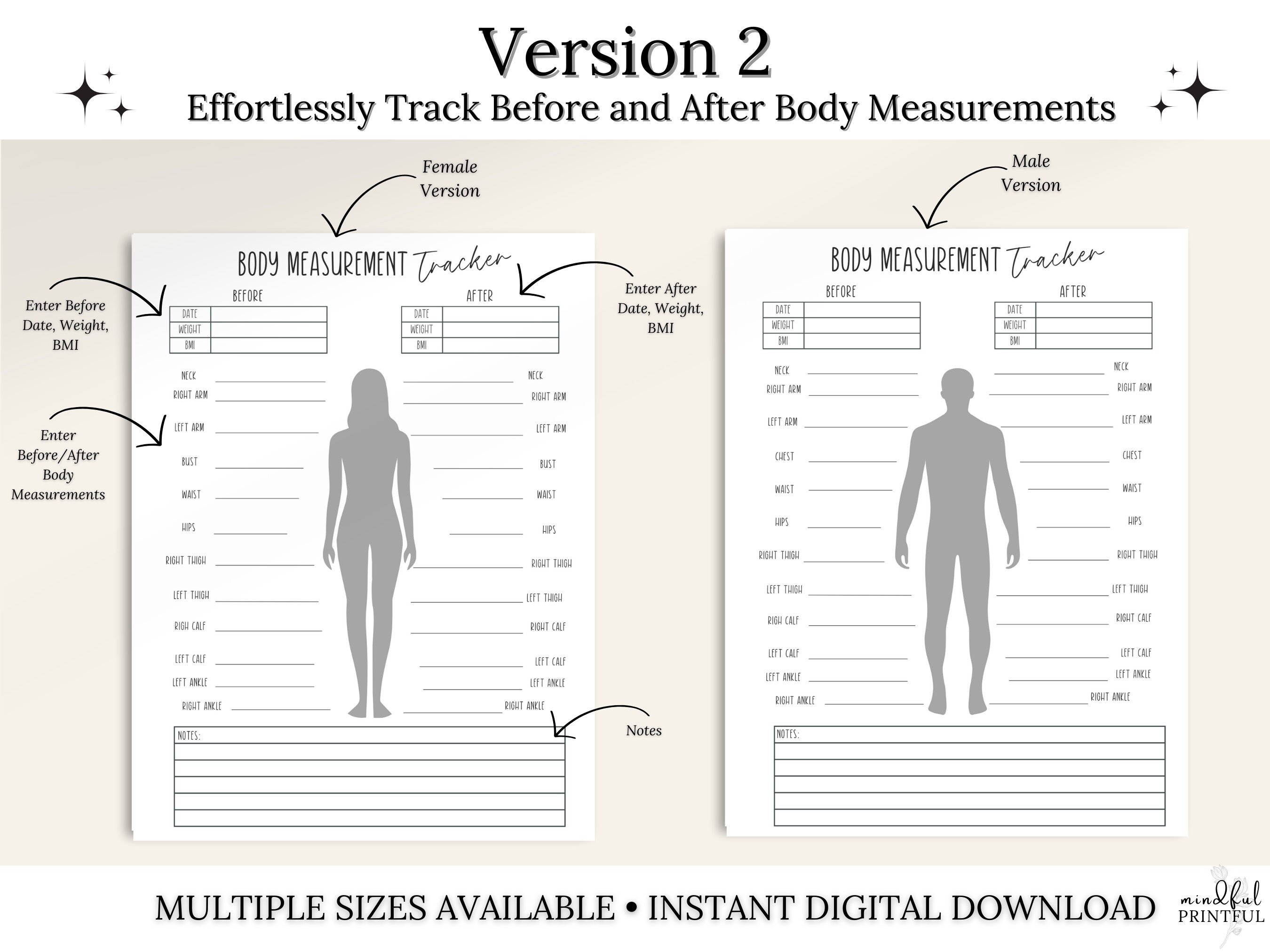 Body Measurement Tracker Printable, Weight Loss Tracker, Fitness ...