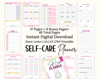 Self Care Planner Printable, Vision Board Printables, Daily Planner, Wellness Planner, Gratitude Journal, Anxiety Journal, ADHD Planner, PDF