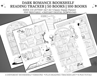 Dark Romance Bookshelf Reading Tracker Printable, Reading Log, Books Read Printable, Reader 50 Books 100 Books, PDF, Letter/A4/A5/HP Classic