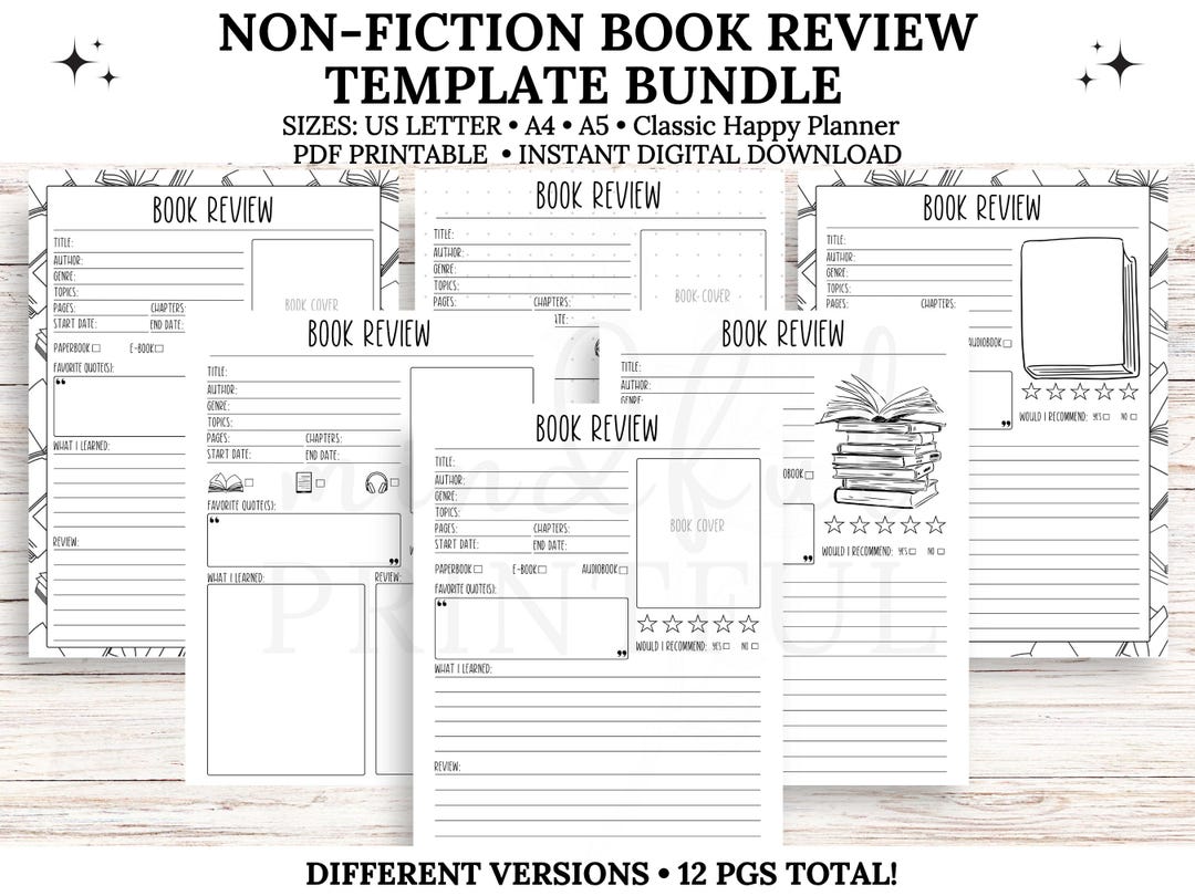 Book Review Template Printable Book Tracker Digital Reading Journal ...