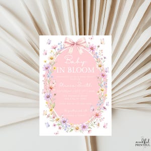 Baby in Bloom Baby Shower Invitation Editable Canva Baby Shower Template Wildflower Baby Shower Invite Pink Bow Floral Shower Invitation image 8