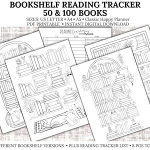 Bookshelf Reading Tracker Printable, Reading Log, Books Read Printable, Bookshelf Tracker, 50 Books, 100 Books, PDF, Letter/A4/A5/HP Classic