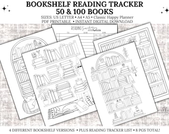 Bookshelf Reading Tracker Printable, Reading Log, Books Read Printable, Bookshelf Tracker, 50 Books, 100 Books, PDF, Letter/A4/A5/HP Classic