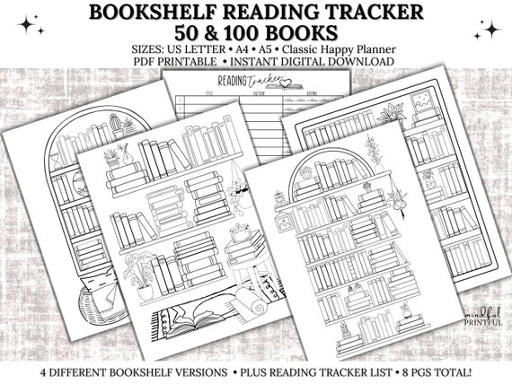 Bookshelf Reading Tracker Printable, Reading Log, Books Read Printable, Bookshelf Tracker, 50 Books, 100 Books, PDF, Letter/A4/A5/HP Classic