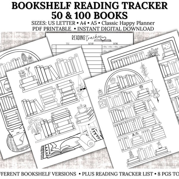 Bookshelf Reading Tracker Printable, Reading Log, Books Read Printable, Bookshelf Tracker, 50 Books, 100 Books, PDF, Letter/A4/A5/HP Classic