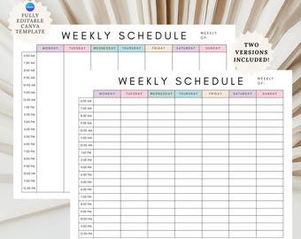 Weekly Hourly Planner Printable Editable Template Weekly Time Block Schedule Minimalist Weekly Schedule Hourly Planner Undated Planner PDF