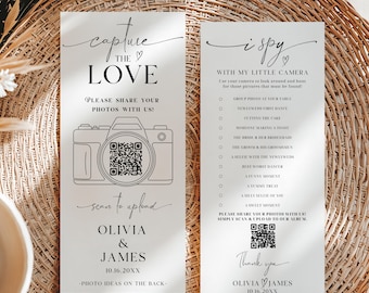 I Spy Wedding Game Wedding Guest Photo Hunt Capture the Love QR Card Editable Canva Template Photo Scavenger Hunt Printable Reception Game