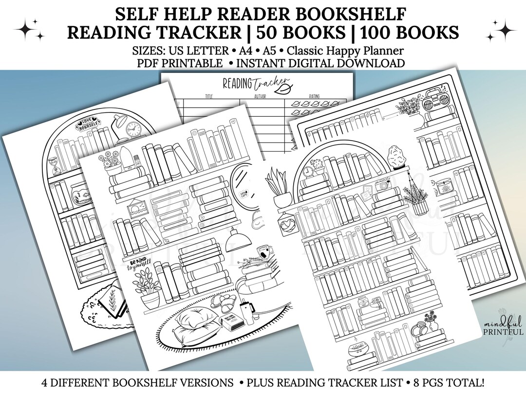 Self Help Books Bookshelf Reading Tracker Printable Self Care Bookish ...