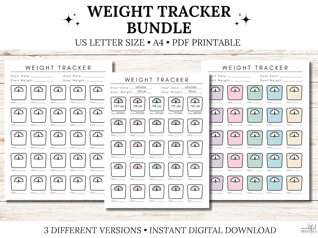 Weight Tracker Printable Weight Loss Tracker Daily Weight Goal Tracker ...