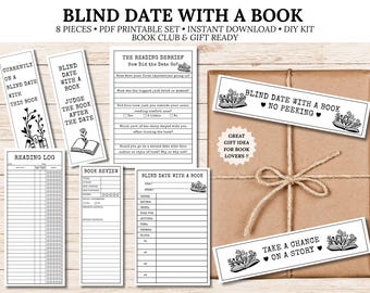 Blind Date With a Book Printable Set | Book Club Activity & Gift |  Reading Log, Book Review, Clue Cards, Bookmarks, PDF Instant Download
