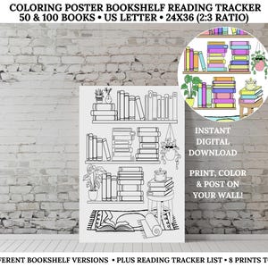 Póster de lectura, registro de lectura imprimible, registro de lectura, libros leídos imprimibles, registro de estantería, 50 libros, 100 libros Bookish US Letter/24x36