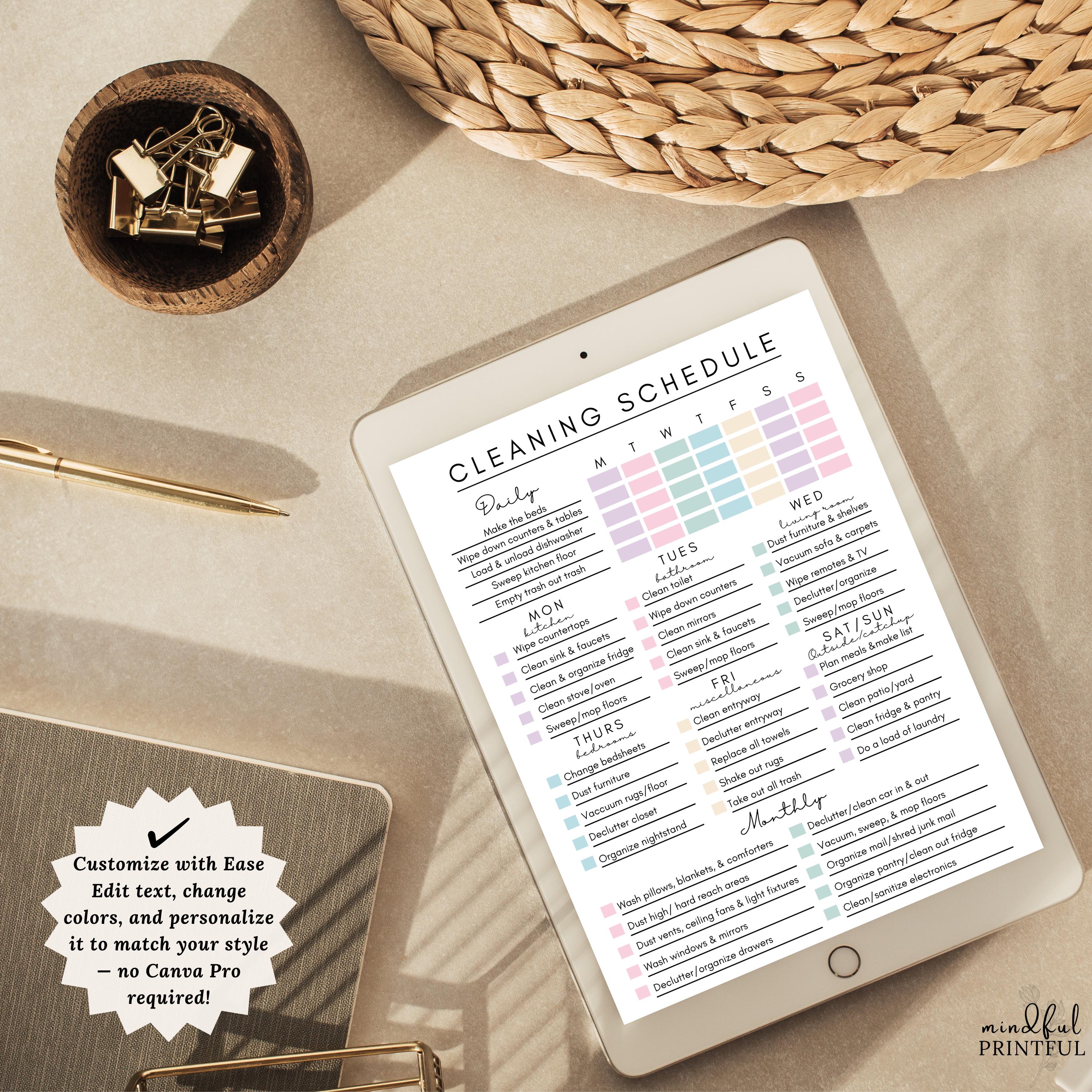 Editable Cleaning Schedule Template Cleaning Checklist Printable Canva ...