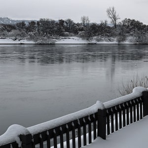 Winter River Landscape: Black and White Photography Print (Digital Download)